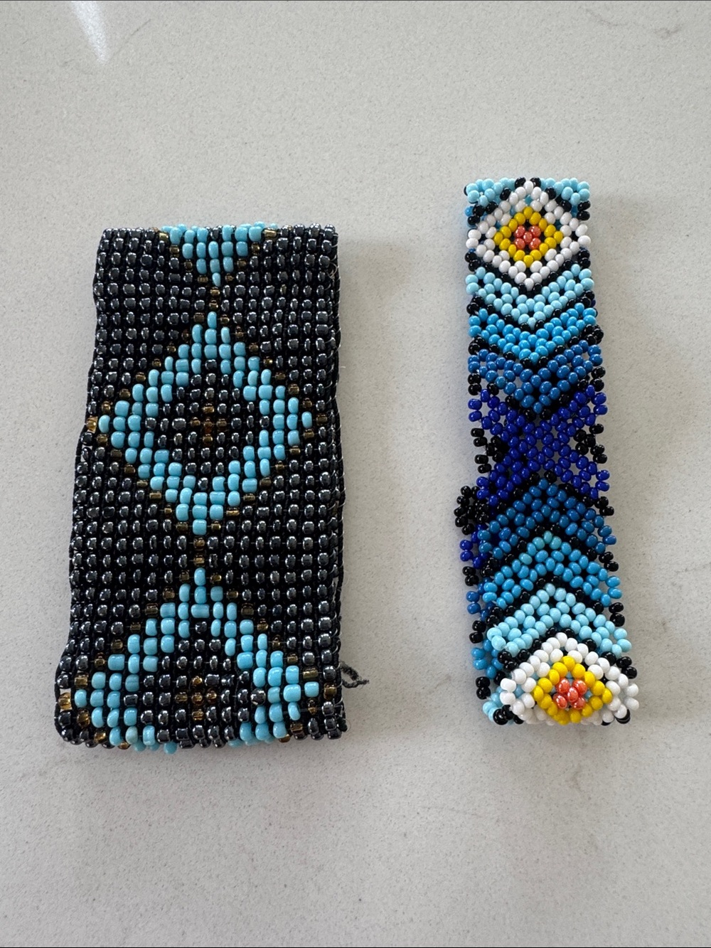 Handmade Beaded Bracelet & Cuff Set - Black + Turquoise NWOT